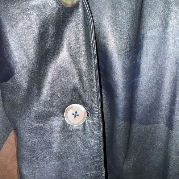 London Fog Women's Black Leather Jacket with hand painted Multicolour Design! - Picture 4 of 10